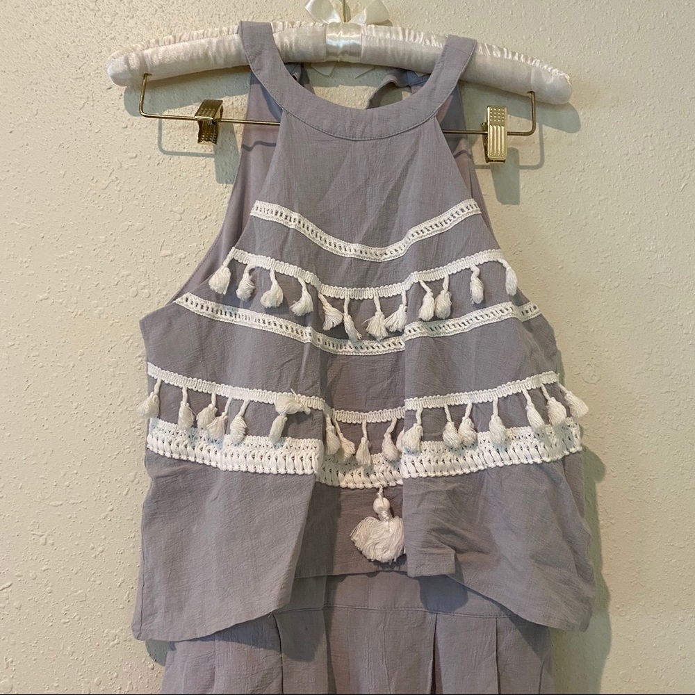 Listicle Romper Shorts Boho Small Cotton gray short romper tassels sleev… - Picture 3 of 6